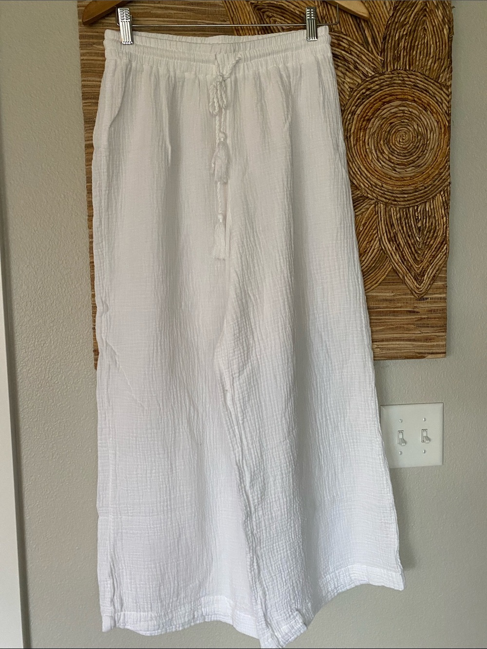 Softest Cotton Gauze Relaxed Fit High Waist Pant Drawstring Beach Resort S/4